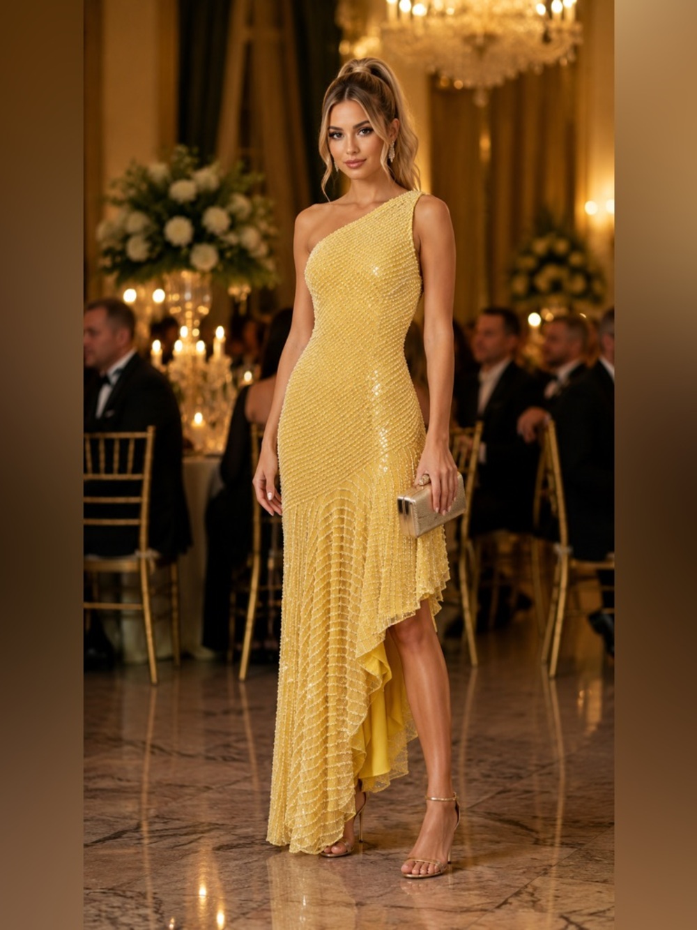 Mac Duggal ONE SHOULDER ASYMMETRICAL HEM DRESS